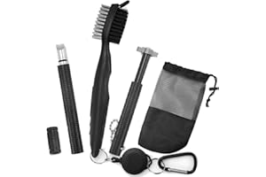 BUOSHA ICECHEN Kit de Nettoyage de Club de Golf, Brosse de Golf RéTractable et AffûTeur de 2 Rainures de Club de Golf pour Rainures en U et en V, Kit de Nettoyage de Club de Golf