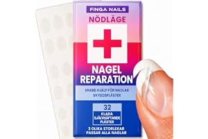 Finga-Nails 32 Nailstickers – Genomskinliga Självhäftande Plåster för Sprucken Nagel och för att Laga Bruten Nagel – Tillfäll