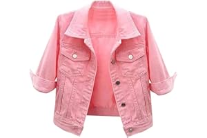 Hebezn Giacca di jeans a maniche corte da donna Giacca di jeans corta con risvolto casual Capispalla casual a coste