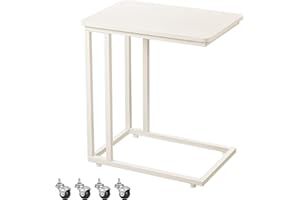 VASAGLE Tavolino da Letto con Ruote, Tavolino Mobile da Salotto, Comodino, Carrello, Soggiorno Camera da Letto, Struttura in Acciaio, Montaggio Facile, Bianco Crema LNT050W77
