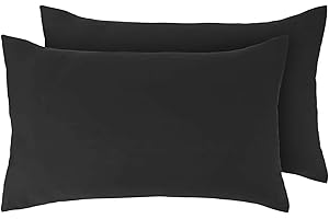 BELDORA Pair of Pillowcases 2 Pack Pillow Cases Covers Anti-Allergy Anti-Bacterial Super Soft Touch Brushed Microfibre (Black)