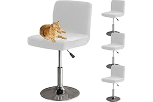 ‎HOMECOVER HOMECOVER Barhocker Bezüge Mit Rückenlehne, Stretch Samt Stoff Barhocker Stuhlbezüge Abnehmbar Niedriger Rücken Schwenkbare Stuhlbezug-Weiß-4er Set