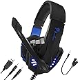 PunnkFunnk BattleKiller Gaming Headset Multi-Platform Compatible with PS4, Xbox One, PC, Nintendo Switch, Mobile, 50mm Surround Sound, Noise-Canceling Mic, LED Lights(Black)