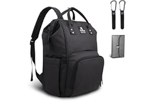 Hafmall Sac à Dos à Langer Imperméable à L'eau Sac de Bébé Voyage,Sac à langer Stylé de Grande Capacité avec Tapis à Langer et Crochets de Poussette (Noir)
