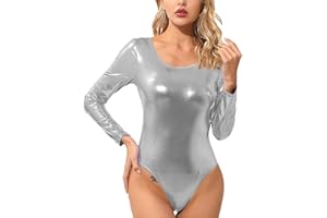 P&R DANCEWEAR LTD Women’s Long Sleeve Leotard PVC Leather/Wet Look - Shiny Metallic Leotard Bodysuit – Performance Wear - Ballet Gymnastics, Dance, School, Sportswear