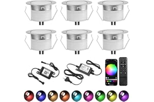 INDARUN Spots LED encastrables au sol WiFi RGB Ø45 mm IP67 étanches pour terrasse Compatible avec Amazon Alexa, Google Home Spot encastrable extérieur terrasse jardin 6 pièces