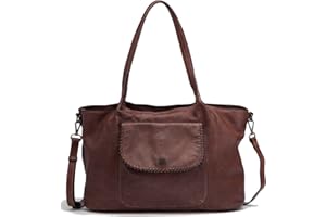 BIBA Bolso de Mujer de Cuero Genuino, Bolso Boho Heritage Winona WIN5L, Asa Corta, Cierre con Cremallera, Piel Bovina Legítima