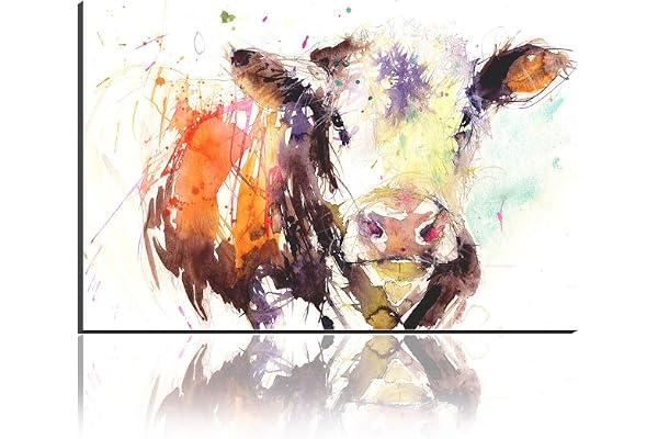 Annick Goutal Mur Art Toile Coloré Vache Prints Peinture À l'huile Photo sur Toile Moderne Graffiti Illustration pour La Décoration Intérieure (70_x_100_cm)