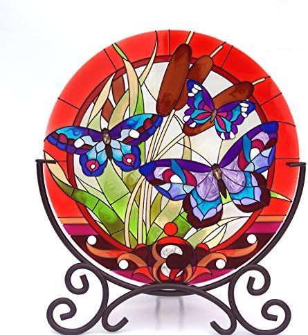 ACEVERCandle Holder Hand Paint Art Glass Desktop Decor Table Topper Candleware Home Decor Office Decor Calendar Stand Butterfly Park