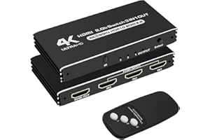 PNGOS Switch HDMI 4K 60Hz, HDMI 2.0 Commutatore 3 in 1 Out, 3 porte HDMI Selector Box con telecomando IR Supporto HDCP 2.2 HDR10 3D 18Gbps