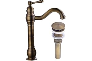 MEIBATH Grifos para fregadero de baño, latón antiguo, grifo para encimera, grifo + fregadero desplegable (sin desbordamiento), grifos mezcladores de lavabo para baño y cocina