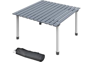 TANGZON Folding Camping Table, Roll Up Fir Wood Top Picnic Table with Carrying Bag, 4 Person Square Outdoor Portable Dining Table for Garden Cooking BBQ Fishing Hiking, 69 x 69 x 42cm (Grey+White)