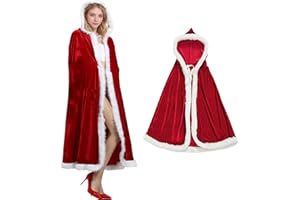 Aleshime Adult Child Christmas Hooded Cape, Mrs Santa Claus Cloak for Women Ladies, Christmas Red Velvet Cape Xmas Fancy Dress Outfit Women