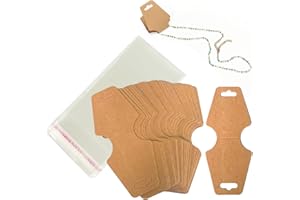 TAFACE 100 Piezas De Tarjetas De Exhibición De Joyas De Color Caqui, 100 Piezas De Bolsas Herméticas, Portatarjetas De Papel Kraft, Tarjetas De Exhibición De Collares, Tarjetas De Exhibición De Aretes