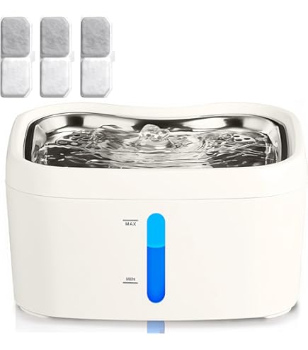 BUOAZR Katzenbrunnen Edelstahl 3.2L - Super Leiser Trinkbrunnen Mit LED Licht