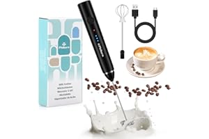 Philorn Mousseur à Lait électrique Portatif à Double Fouet, Mousseur à Lait Rechargeable Usb à 3 Vitesses, Mousseur à Lait Manuel Pour Café/Latte/Cappuccino/Fouetter Les œufs (Noir)