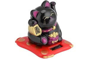 YUMILI Gatto Ondeggiante Solare, Maneki Neko Fortunato, Alimentato Ad Energia Solare per Negozi, Ristoranti E Decorazioni per La Casa (Nero)