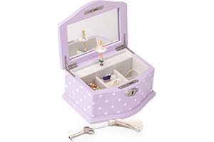 Art Lins Elle Ballerina Music Jewelry Box with Lock, Wooden Keepsake Box with Wind Up Music Swan Lake, Small (Lavender)
