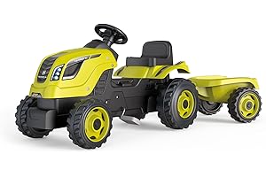 Smoby - Farmer XL Zielony Traktor + Przyczepa - Traktor na pedały dla dzieci - Regulowane Siedzenie - Kierownica z Klaksonem - Otwierana Maska - Od 3 Lat - Wyprodukowano We Francji