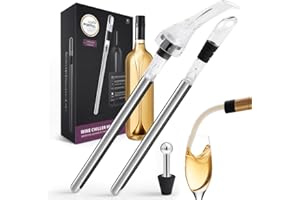 VETIN Weinkühler, 5-in-1 Weinkühlstab mit Ausgießer, Weinkühler Stab Edelstahl, Wein Zubehör Set mit Weinflaschenkühler und Dekantier-Belüfter, Wein Kühlstab Geschenke für Frauen Männer Weinliebhaber