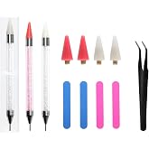 2 x Crystal Selector Pen with 4 Wax Tips, Wax Pencil | for Rhinestone Diamond Painting Pens Manicure Gems Selector Dual Tips