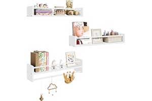 WOLTU Librerie per Bambini da Parete in Legno Massello, 60cm Set di 3 Porta Libri per Cameretta, Scaffale Libri per Bambini, Librerie da Parete Piccole con Perline, Bianco