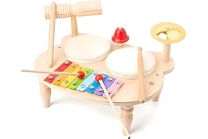 Joy Depot Baby Drum Kit Musical Instruments Rainbow Colour Bar Metallophone Wooden Music Table Percussion Sound Game Toys For Toddlers Kids
