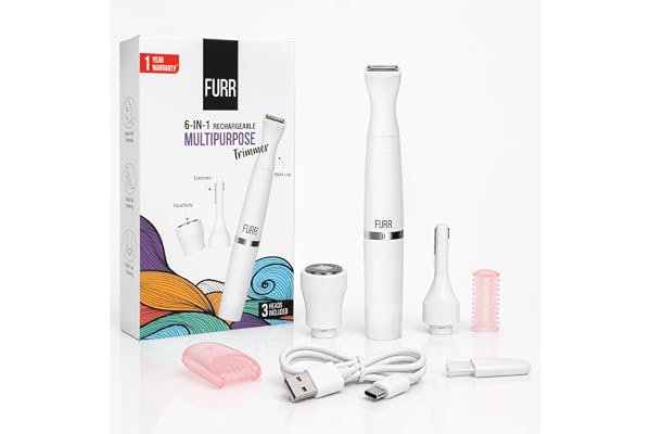 FURR 6-in-1 Multipurpose Trimmer & Epilator with 1 Year Warranty Shaver for Eyebrows, Underarms, Legs & Bikini Line Water Resistant & 45 Minutes Run Time C Type Charging Smooth on all Skin Types