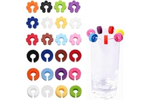 EAVUYIS 24 Pezzi Segna Bicchieri Calici, Segna Bicchiere Riutilizzabili Segnabicchieri, Segnabicchieri Colorati Silicone, Identificatore del Bicchiere di Vino per Feste Bar Bicchieri Vino Cocktail