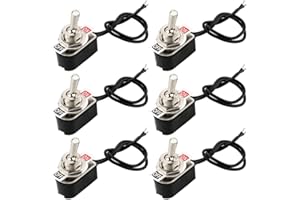 QitinDasen 6Pcs Professionell 3A 250V / 6A 125V Auto Mini Kippschalter mit Vorverdrahtetem, SPST 2-Polig Rocker Toggle Switch, EIN/AUS 2 Position Wippschalter mit Metallhebel