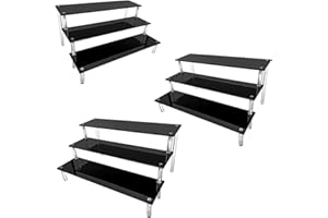 AZEAM Blocco Nero Acrilico Riser Blocco Organizzatori Smalto Acrilico Spezie da Tavola Che Cadessero Cosmetici l’Artigianato Gioielli Torta Buffet di Tortine Dessert Modello 3 Packs