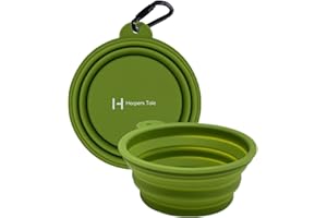 H HARPERS TALE Harpers Tale Futter- und Wassernapf für Reisen, 400 ml, Grün, zusammenklappbar, lebensmittelechtes Silikon, integrierte Form, ohne Kunststoffrand, Karabinerhaken, BPA-frei.