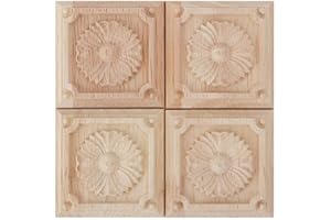 Wifehelper - Lote de 4 Adhesivos Decorativos para decoración de Muebles de Madera Natural, Apliques Cuadrados, Flores y esculturas, Pegatinas Decorativas de Madera, artesanías, 6 x 6 cm (3#)