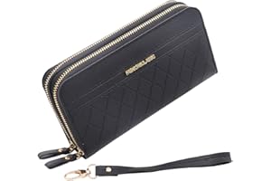 Yibingkea Portefeuille en Cuir synthétique pour Femme avec Double Fermeture éclair et Plusieurs emplacements pour Cartes (Black4)