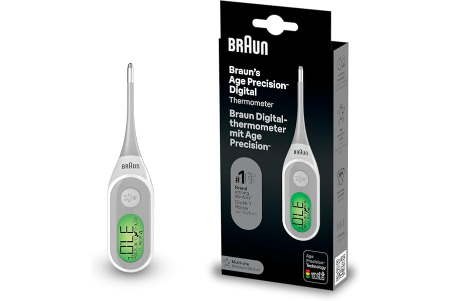 Braun Age Precision Digital Thermometer Stick for Multi-Site Use, Oral, Rectal or Underarm, Suitable for Babies and Children, Brand #1 among Doctors 1, PRT2000