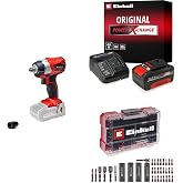 Einhell TP-CW 18 Li BL - Solo, K&ouml;m&uuml;rs&uuml;z Ak&uuml;l&uuml; Darbeli Somun Sıkma + 18V 4,0 Ah PXC Starter Kit, Ak&uuml; ve Şarj Cihazı + Bits ve 