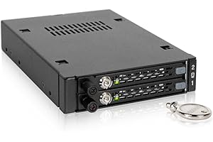 Icy Dock ToughArmor EX MB492SKL-B Mobile Rack, Rack extraíble de Disco para 2 x SSD o HDD 2.5" SATA/SAS en 1 bahía de 3.5" con Llave de Bloqueo antivibración y Tornillo moleteado