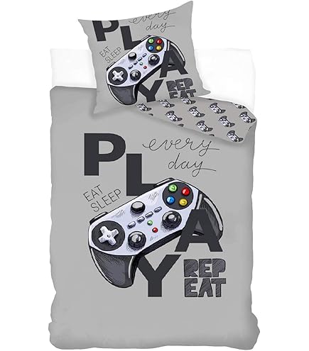 Housse de couette Eat Sleep Game - Simple - 140 x 200 cm - Coton | Leen Bakker