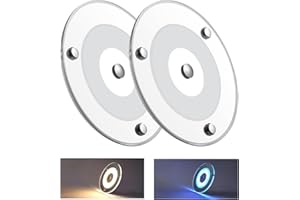 Obeaming 2 x Luz de Techo 12V Autocaravana LED Regulable Panel Iluminación Interior 4,5W 120mm 400LM 3000K con Luz Azul/Interruptor Táctil, para Caravana Barco Remolque Coche