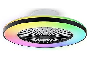 ‎BKZO BKZO moderne Smart-LED-Deckenleuchte mit Ventilator, RGB Deckenventilator-Leuchten, 6 Lüftungsgeschwindigkeiten, stufenlos dimmbares Licht für Wohnzimmer, Büro, 3000-5500 K, (Schwarzer Rahmen 50CM)