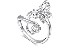 Flyow Libelle Schmetterling Katze Elefant Ringe 925 Sterling Silber Schmuck Verstellbar Open Tier und Herz Ring für Damen und Mädchen