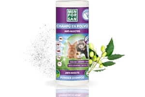 MENFORSAN Champú Repelente en Polvo para roedores, Conejos y Hurones 250gr, Limpieza y protección en seco, Producto Vegano, Blanco