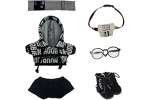 niannyyhouse Vêtements de poupée en Peluche de 20 cm, Costume Hip-hop, Couvre-Chef, Capuche, Pantalon, Sac à Dos, Lunettes, Chaussures de 20,3 cm, Accessoires de poupée (Noir, 20 cm)