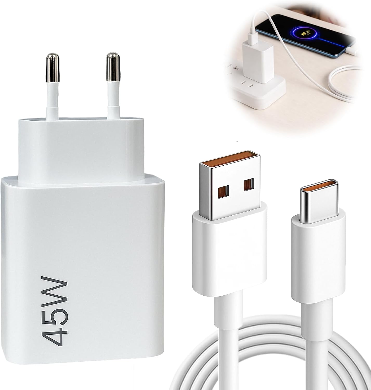 Cargador 45W para Xiaomi, Cargador Rápido con Cable USB-C 1m 6A, Adaptador de Corriente para Xiaomi 15, 14, Poco F7 Ultra, Redmi Turbo 4 Pro, Redmi Note 14, 13, 12 - Compatible Múltiples Dispositivos