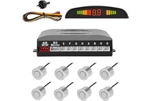 Tkoofn KFZ Summer Einparkhilfe Rückfahrhilfe 8 hinten Sensoren Hinter mit LED Farb Display Auto Parken Sensor System Pieper Radar Kit Hinter - Silber