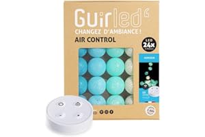 GuirLED - Guirlande lumineuse boules coton LED USB - Télécommande sans fil - Veilleuse bébé 2h - Adaptateur secteur double USB 2A inclus - 4 intensités - 24 boules 2.4m - Horizon