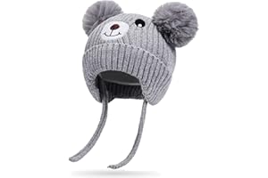 RAYSON Gorros para Niño Niña Bebé Otoño Invierno Sombrero Dulce con Orejeras y Cintas para Atar Gorro de Punto para Otoño Lindo Oso Oreja Cálido para Bebé