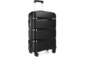 Kono Maleta Mediana 65 cm Rígida Maletas de Viaje con Cerradura TSA, Ligera Moda Equipaje de Mano con 4 Ruedas y Cremallera YKK, Durable Polipropileno (Maleta Mediana, Negro)