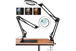 Toaren 2 en 1 Lampe de Bureau Loupe 10X Lampe Loupe, Loupe avec Lumière et Support Lampe Loupe LED avec Bras Pivotant, 3 Modes de Couleur,10 Niveaux de Luminosité pour Artisanat, Réparation, Lecture