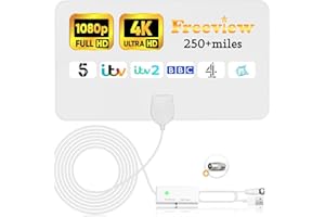 BAOLUOD TV Aerial Indoor 250+ Miles Long Range, Freeview Digital TV Aerial with Amplifier Signal Booster, TV Antenna Support 4K 1080p Local HDTV Channels and All Types TV
